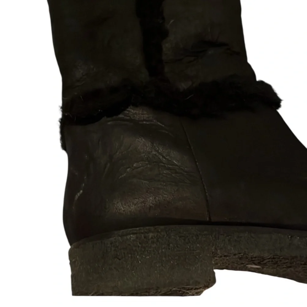 Diane Von Furstenberg size 10 black leather shearling lined over the knee boots